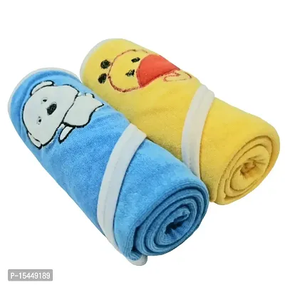 First Kick Baby Bath Towels New Born Combo Pack of Hooded Soft Wrapping Towel Pack of 2(70 cm x 66 cm) Pack of 2