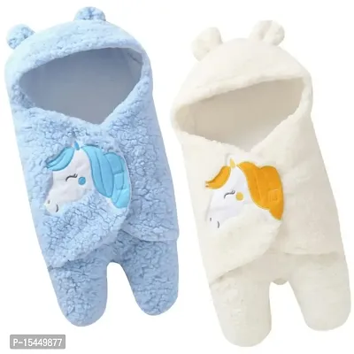 First Kick Baby Blankets Newborn Combo Pack of Super Soft Baby Wrapper Cum Baby Sleeping Bag for Baby Boys, Baby Girls, Babies (76cm x 70cm, 0-6 Months) Pack of 2