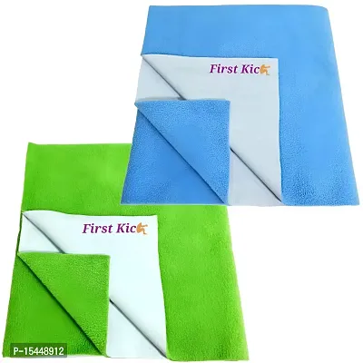 First Kick Waterproof Baby Bed Protector/Mattress Dry Sheet (100cm X 70cm) for Born Baby/Kids- (Kiwi, Sky Blue) - Medium, Pack of 2