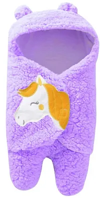 BRANDONN New Born Hooded Supersoft Baby Blanket Wrapper Cum Sleeping Bag for Babies (Purple, 0-6 Months)-thumb2