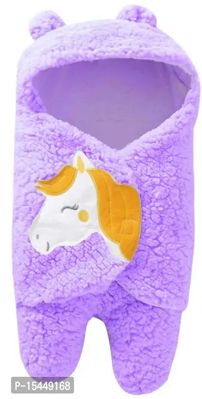 BRANDONN New Born Hooded Supersoft Baby Blanket Wrapper Cum Sleeping Bag for Babies (Purple, 0-6 Months)-thumb3