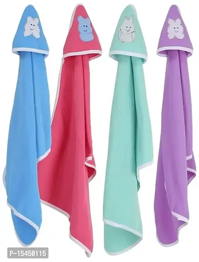 BRANDONN Supersoft Fleece Hooded Blanket Cum Wrapper for Babies (0-3 Months, Blue, Green, Purple) - Pack of 4