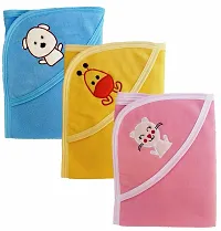 BRANDONN Fleece Baby's Premium Hooded Blanket Cum Wrapping Sheet (Pink, Mango, Blue) - Pack of 3-thumb2