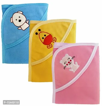 BRANDONN Fleece Baby's Premium Hooded Blanket Cum Wrapping Sheet (Pink, Mango, Blue) - Pack of 3-thumb3