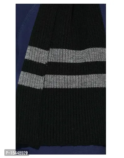 BRANDONN Men's Woollen Ribbed Muffler Cum Scarf (Black, 28 x 167 cm)-thumb3