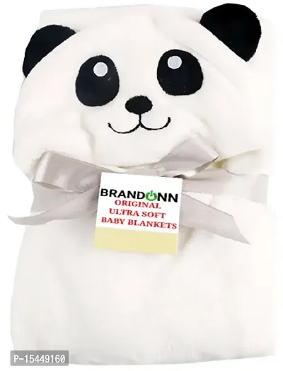 BRANDONN Fashions for Newborn Hooded Designer Ultrasoft Baby Blanket for Babies Cum Baby Bath Towel (White Panda)-thumb0