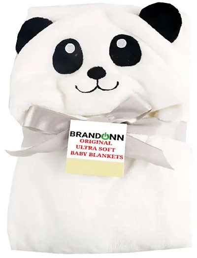 BRANDONN Fashions for Newborn Hooded Designer Ultrasoft Baby Blanket for Babies Cum Baby Bath Towel (White Panda)