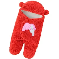 BRANDONN Baby Blankets New Born Combo of Hooded Wrapper Cum Baby Sleeping Bag,(3-6 Months) Red  Sky Blue, Pack of 2-thumb2