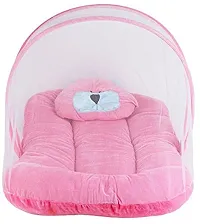BRANDONN Soft and Comfortable New Born Baby Bedding Set with Protective Mosquito Net and Pillow, Pink-thumb1
