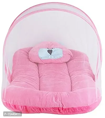 BRANDONN Soft and Comfortable New Born Baby Bedding Set with Protective Mosquito Net and Pillow, Pink-thumb2