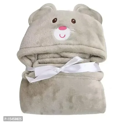 BRANDONN New Born Premium Hooded All Season Wrapper Cum Baby Bath Towel Cum Baby Blanket for Babies Pack of 2 (White Panda, Grey Mouse)-thumb4