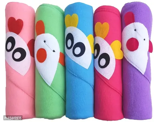 BRANDONN Newborn Baby Fleece Hooded Teddy Face Wrapper Towel Cum Baby Blanket Combo Pack - Pack of 5, 26 Inch x 33 Inch, Multicolour, Assorted Colour