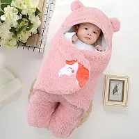 BRANDONN Newborn Baby Sleeping Bag Pack of Wearable Flannel 0-6 Months Hooded Swaddle Wrapper Baby Blanket, Onion Pink-thumb1