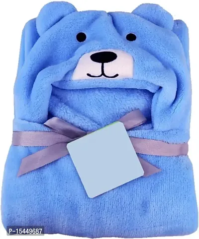 BRANDONN Combo of Fleece Pink Kitty, Blue Dog New Born Baby Hooded Funny Cap Blanket - Pack of 2 (lightweight)-thumb4