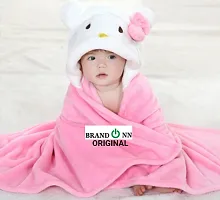 BRANDONN Ultra Soft Pink-White Contrast Hooded Premium Baby Blanket Cum Bathrobe for Babies-thumb1