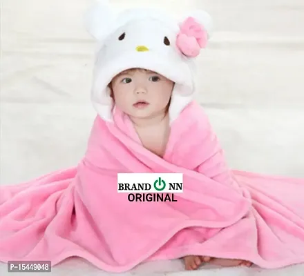 BRANDONN Ultra Soft Pink-White Contrast Hooded Premium Baby Blanket Cum Bathrobe for Babies-thumb2