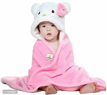 BRANDONN Combo of Fleece Pink Kitty, Blue Dog New Born Baby Hooded Funny Cap Blanket - Pack of 2 (lightweight)-thumb3