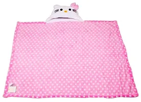 BRANDONN Ultra Soft Organic Premium Bathrobe Cum Bath Gown For Babies Cum Baby Bath Towel(PINK Polka Kitty)-thumb3