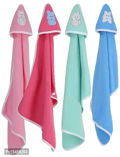 BRANDONN Fleece Supersoft Hooded Blanket Cum Wrapper for Babies (Pink, Blue, Green) - Pack of 4