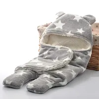 BRANDONN Baby Blankets New Born Combo Pack of Super Soft Baby Wrapper Baby Sleeping Bag for Baby Boys, Baby Girls, Babies (76cm x 70cm, 0-6 Months, skin friendly, Fleece, Stars grey, beige)-thumb1