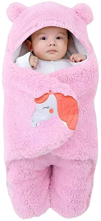 BRANDONN Baby Blankets New Born Combo Pack of Super Soft Baby Wrapper Baby Sleeping Bag for Baby Boys/Girls (76cm x 42cm, 1-6 Months, Sherpa Microfiber, lightweight, Unicorn pink  Blue )-thumb1