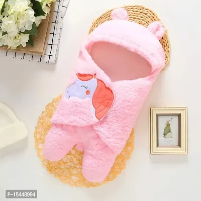 BRANDONN Fleece New Born Hooded Supersoft Baby Blanket Wrapper Cum Sleeping Bag For Babies (Pink, 0-6 Months) Lightweight