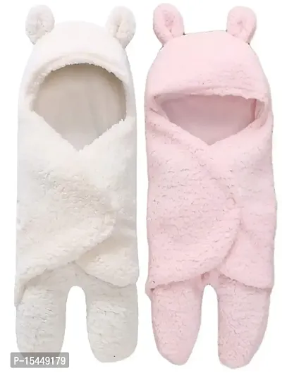 First Kick Baby Blankets New Born Combo Pack of Hooded Supersoft Wearable Wrapper Cum Baby Sleeping Bag for Babies (70 cm x 76 cm, 0-6 Months) Combo of 2