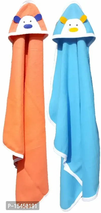 BRANDONN Newborn Biggest Size with Fancy Side Boon Baby Blanket for Babies (36 Inch X 27 Inch;Blue  Orange)