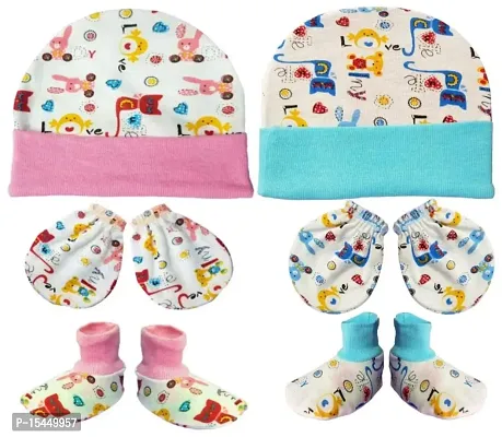 First Kick Newborn Baby's Cotton Mitten Set, Cap and Gloves Set Set 0-6 Months Baby Boy and Baby Girl, Pack of 2