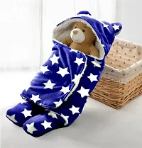 BRANDONN Baby Blankets New Born Pack of Hooded Star Wrapper for Baby Boys and Baby Girls (skin friendly, ANDROID_STAR_navy blue, Cotton)-thumb1