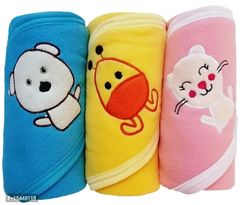 BRANDONN Fleece Baby's Premium Hooded Blanket Cum Wrapping Sheet (Pink, Mango, Blue) - Pack of 3-thumb0