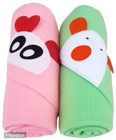 BRANDONN New Born Super soft Hooded Teddy Face Wrapper Towel Cum Baby Blanket ( Pink/Green) Pack of 2