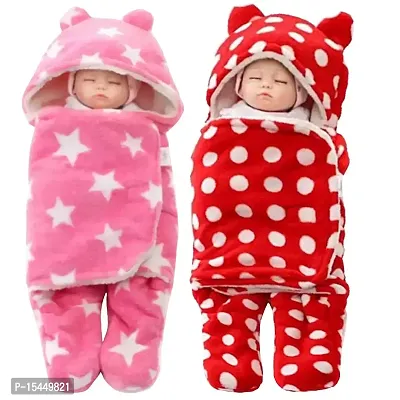 First Kick New Born Sleeping Bag Combo Pack of Super Soft Wearable Baby Wrapper Cum Baby Sleeping Bag for Baby Boys, Baby Girls, Babies (76cm x 70cm, 0-6 Months) Pack of 2-thumb0