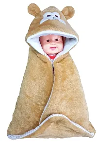 BRANDONN Newborn Combo of Shearing Velvet and Fleece Hooded Baby Blanket (Pack of 2, Beige)-thumb2
