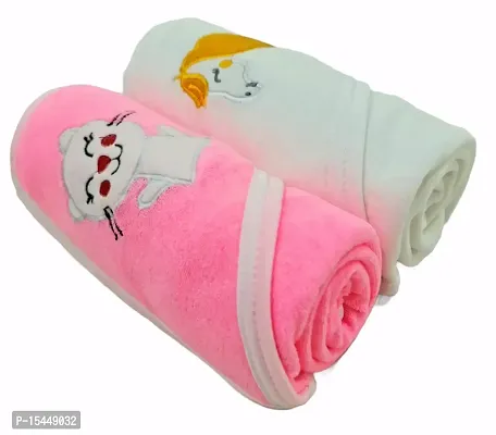 First Kick Baby Bath Towels New Born Combo Pack of Hooded Soft Wrapping Towel Pack of 2(70 cm x 66 cm) Pack of 2