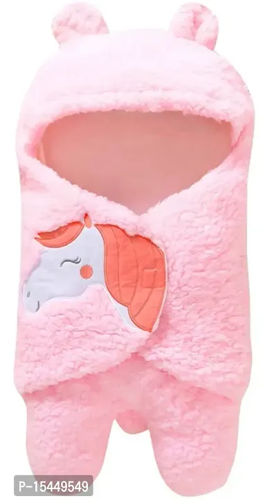 BRANDONN Super Soft Flannel Swaddle Hooded Wrapper Cum Blanket For New Born Babies (Pink, 0-6 Months), Lightweight-thumb0
