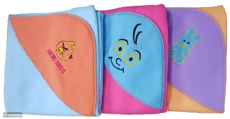 BRANDONN Fashions Newborn Premium Striped Border Hooded Fleece Rainbow Baby Blankets Cum Wrapper for Babies (Pack of 3, Assorted)-thumb2