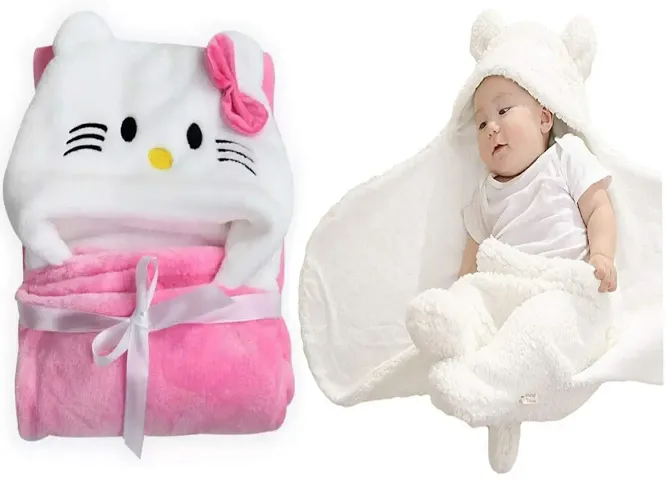BRANDONN Baby Blankets New Born Combo Pack of Wrapper Blanket Cum Baby Bath Towel (0-6 Months, 82 cm x 80 cm)