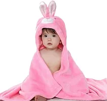 BRANDONN Baby's Tiger and Rabbit Design Hooded All Season Wrapper Cum Baby Bath Towel ( Yellow , Pink ) - Pack of 2-thumb1