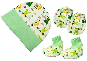 BRANDONN Baby Boy's and Baby Girl's Cotton Cap, Gloves and Socks Mitten Set (Assorted Colour) - Pack of 3-thumb3