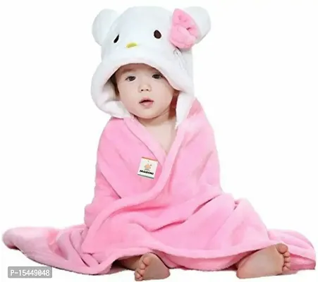 BRANDONN Ultra Soft Pink-White Contrast Hooded Premium Baby Blanket Cum Bathrobe for Babies-thumb0