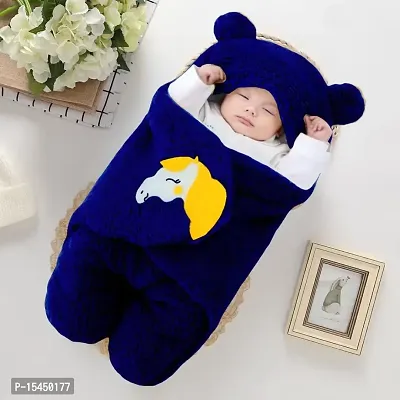 BRANDONN Baby Blankets New Born Combo Pack of Wearable Hooded Swaddle Wrapper Sleeping Bag for Baby Boys and Baby Girls Pack of 2 (0-6 Months, NavyBlue  Beige)-thumb2