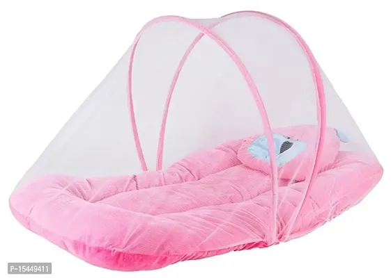 BRANDONN Soft and Comfortable New Born Baby Bedding Set with Protective Mosquito Net and Pillow, Pink