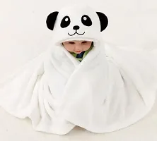 BRANDONN New Born Premium Hooded All Season Wrapper Cum Baby Bath Towel Cum Baby Blanket for Babies Pack of 2 (White Panda, Grey Mouse)-thumb1