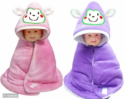 BRANDONN Fashions Gift Pack Combo of 2 New Born Baby All Season Use 3 in 1 Baby Wrapper OR Blanket Cum Sleeping Bag Cum Bedding(0-6months)(Pink-Purple)