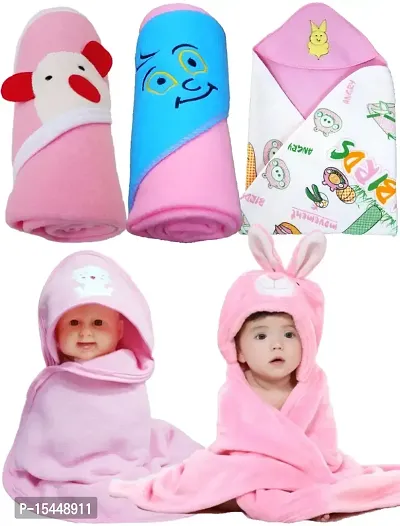BRANDONN Newborn Value Hamper Pack of 5 Hooded Baby Blankets for Babies(Pack of 5)-thumb0