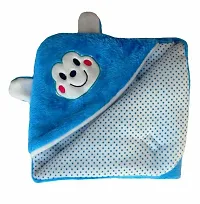 BRANDONN Newborn Combo of Furry Glacier Hooded Smily Baby Blanket and Premium Glacier Hooded Baby Wrapper(Pack of 2, Blue)-thumb3