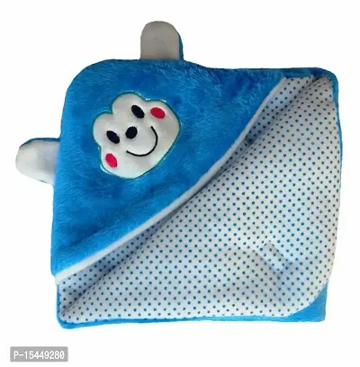 BRANDONN Newborn Combo of Furry Glacier Hooded Smily Baby Blanket and Premium Glacier Hooded Baby Wrapper(Pack of 2, Blue)-thumb4