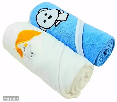 First Kick Baby Bath Towels New Born Combo Pack of Hooded Soft Wrapping Towel Pack of 2(70 cm x 66 cm) Pack of 2-thumb0
