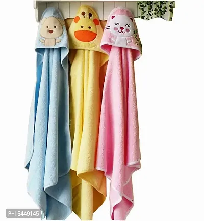 BRANDONN Fashions Quick Dry Extra Large Double Ply Hooded Shower Towels for Babies (Pack of 3 Pink, Mango,Blue 73.66 cm x 66.20 cm)-thumb0